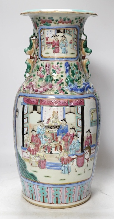 A large 19th-century Chinese famille rose baluster vase, 46cm high. Condition - section of rim lacking otherwise fair